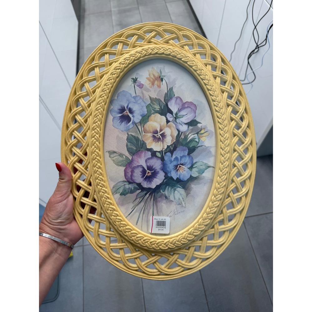 Vintage Homco Lattice Oval Floral Wall Frame 1950s-70s Cottage Decor - Picture 7 of 7